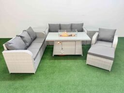 Fimous 8 Seater Poly Rattan Outdoor Garden Furniture Firepit Dining Table Sofa Set Patio 3 Seater Sofa Reclining Chair 3 Seater Sofa Big Footstool 2 - thumbnail 1