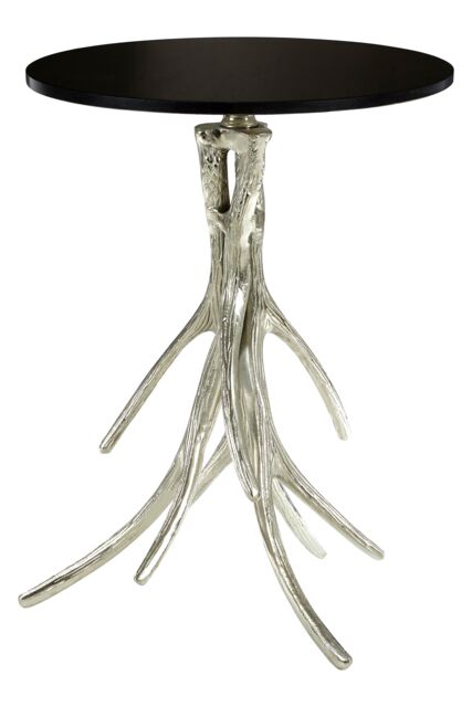 Orsina Antler Base Round Table, Monochrome Side Table with Black Marble Top, Decorative Round End Table - image 1