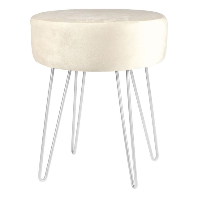 Harbour Housewares Round Velvet Footstool - H40 x D35cm - Silver Legs in Cream - image 1