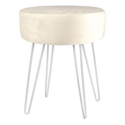 Harbour Housewares Round Velvet Footstool - H40 x D35cm - Silver Legs in Cream