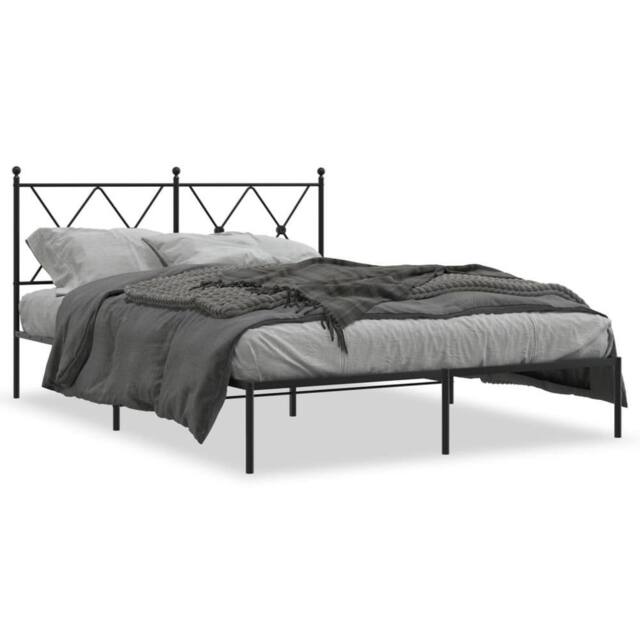 Berkfield Home Metal Bed Frame without Mattress with Headboard Black 140x190cm - Size: 140x190 cm - image 1