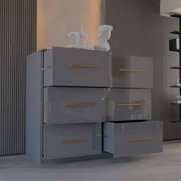 MN Furniture High Gloss Chest of Drawers 3+3 Storage Unit with Handles Grey - thumbnail 2