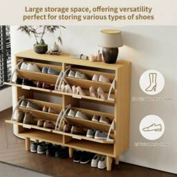 BTM Rattan Shoe Storage Cabinet Flip Drawers Adjustable Shelves in Brown - thumbnail 9