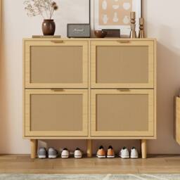 BTM Rattan Shoe Storage Cabinet Flip Drawers Adjustable Shelves in Brown - thumbnail 6