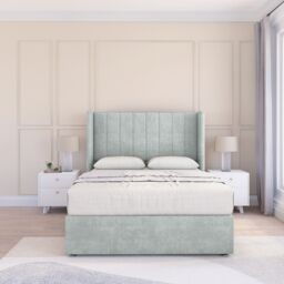 "Sloomy Falcon Naples Wingback Bed Set, No Drawers & 54"" Floor Standing Headboard in Silver - Size: Small Double" - thumbnail 2