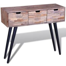 Berkfield Home Console Table with 3 Drawers Reclaimed Teak Wood in Brown - thumbnail 7