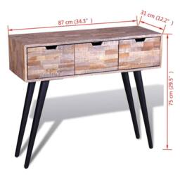Berkfield Home Console Table with 3 Drawers Reclaimed Teak Wood in Brown - thumbnail 9