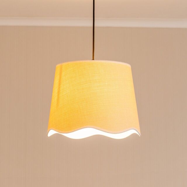 ValueLights Dutton Natural Fabric Scallop Edge Large Lamp Shade with LED Bulb in White - image 1
