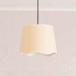 ValueLights Dutton Natural Fabric Scallop Edge Large Lamp Shade with LED Bulb in White - thumbnail 3