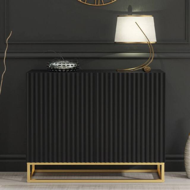 Mex Furniture LTD Sideboard Ripple 100cm - Black with Fluted Doors - image 1