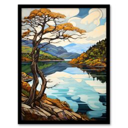 "Artery8 Loch Tay Near Killin Scotland Elegant Autumn Fall Artwork Painting Art Print Framed Poster Wall Decor in Black - Size: W12"" x H16""" - thumbnail 1