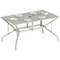 OUTSUNNY Garden Dining Table with Steel Frame & Slatted Top, Light Grey - Size: 150 cm x 90 cm - thumbnail 2