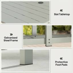 OUTSUNNY Garden Dining Table with Steel Frame & Slatted Top, Light Grey - Size: 150 cm x 90 cm - thumbnail 5