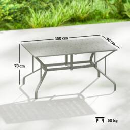 OUTSUNNY Garden Dining Table with Steel Frame & Slatted Top, Light Grey - Size: 150 cm x 90 cm - thumbnail 3