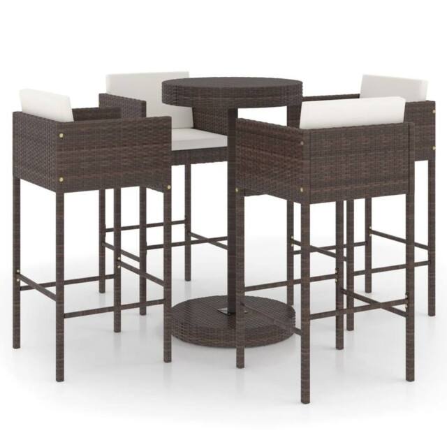 Berkfield Home 5 Piece Garden Bar Set with Cushions Poly Rattan Brown - image 1