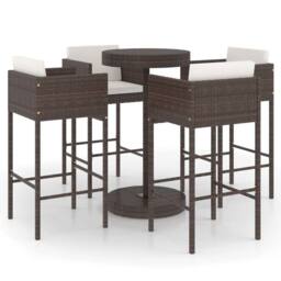 Berkfield Home 5 Piece Garden Bar Set with Cushions Poly Rattan Brown - thumbnail 1