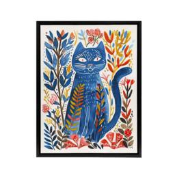 "Artery8 Russian Blue Cat Lover Folk Art Framed Canvas Wall Art Print - Size: W24"" x H32""" - thumbnail 1