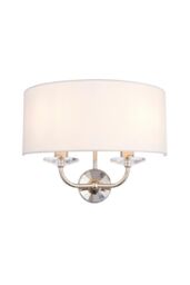 Netlighting Nixon 2 Light Indoor Candle Wall Light Nickel Plate White Faux Silk E14 in Grey - thumbnail 1