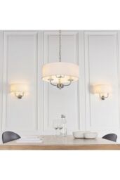Netlighting Nixon 2 Light Indoor Candle Wall Light Nickel Plate White Faux Silk E14 in Grey - thumbnail 4