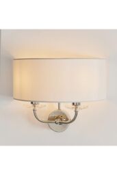 Netlighting Nixon 2 Light Indoor Candle Wall Light Nickel Plate White Faux Silk E14 in Grey - thumbnail 2