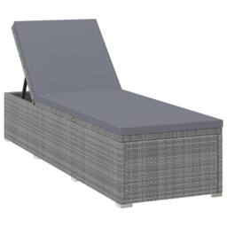 Berkfield Home Sun Lounger with Dark Grey Cushion Poly Rattan Grey - thumbnail 2