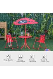 ERGOVEXA Kids Folding Picnic Table Chair Set with Parasol, Red, Black in Red - thumbnail 4