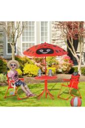 ERGOVEXA Kids Folding Picnic Table Chair Set with Parasol, Red, Black in Red - thumbnail 5