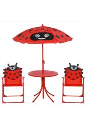 ERGOVEXA Kids Folding Picnic Table Chair Set with Parasol, Red, Black in Red - thumbnail 1
