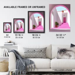 "Artery8 Italian Courtyard Plants Pink Steps Minimalist Wall Art Print - Size: W18"" x H24""" - thumbnail 3