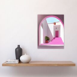 "Artery8 Italian Courtyard Plants Pink Steps Minimalist Wall Art Print - Size: W18"" x H24""" - thumbnail 4