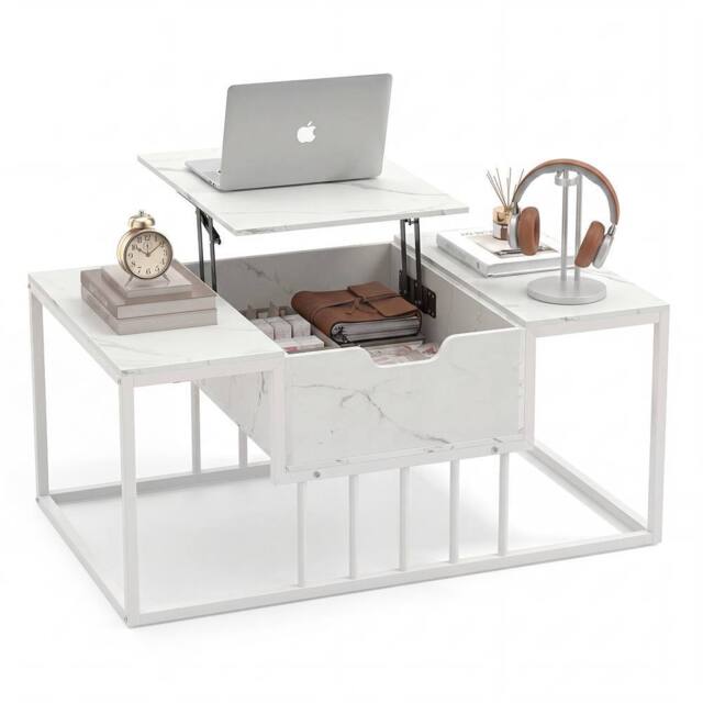 Costway Coffee Table Flip Top Center Table with Hidden Storage Compartment in White - image 1