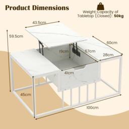 Costway Coffee Table Flip Top Center Table with Hidden Storage Compartment in White - thumbnail 2