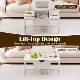 Costway Coffee Table Flip Top Center Table with Hidden Storage Compartment in White - thumbnail 7