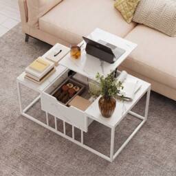 Costway Coffee Table Flip Top Center Table with Hidden Storage Compartment in White - thumbnail 3