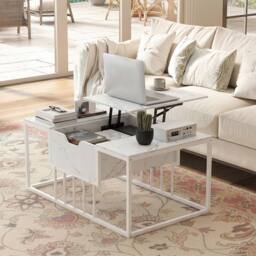 Costway Coffee Table Flip Top Center Table with Hidden Storage Compartment in White - thumbnail 5