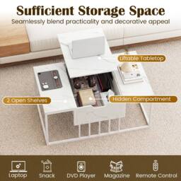 Costway Coffee Table Flip Top Center Table with Hidden Storage Compartment in White - thumbnail 8
