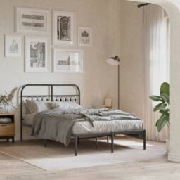 Berkfield Home Metal Bed Frame without Mattress with Headboard Black 120x190cm - Size: 120x190 cm - thumbnail 1