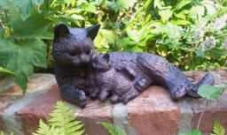 Inspirational Gifting Cat & Kitten Sculpture Figurine - Mother Cat Cuddling Baby Kitten in Bronze