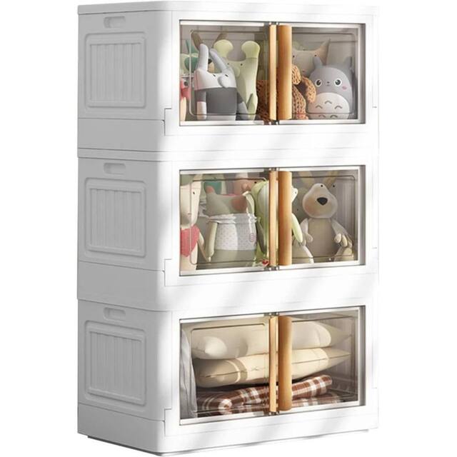 SPETLEK 3pcs Stackable Plastic Clothes Organizer Folding in White - Size: Large - image 1