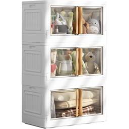 SPETLEK 3pcs Stackable Plastic Clothes Organizer Folding in White - Size: Large