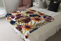 Benjamin Tate Design Autumn Geometric Flowers Blanket in Natural - Size: 120 cm x 150 cm - thumbnail 3