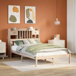 Berkfield Home Bookcase Bed without Mattress 135x190 cm Double Solid Wood Pine in Brown - thumbnail 1