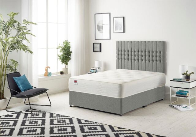Somnior Galaxy Sprung Memory Foam Divan Bed with Headboard In Linen Fabric in Silver - Size: Double - image 1