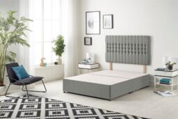 Somnior Galaxy Sprung Memory Foam Divan Bed with Headboard In Linen Fabric in Silver - Size: Double - thumbnail 3