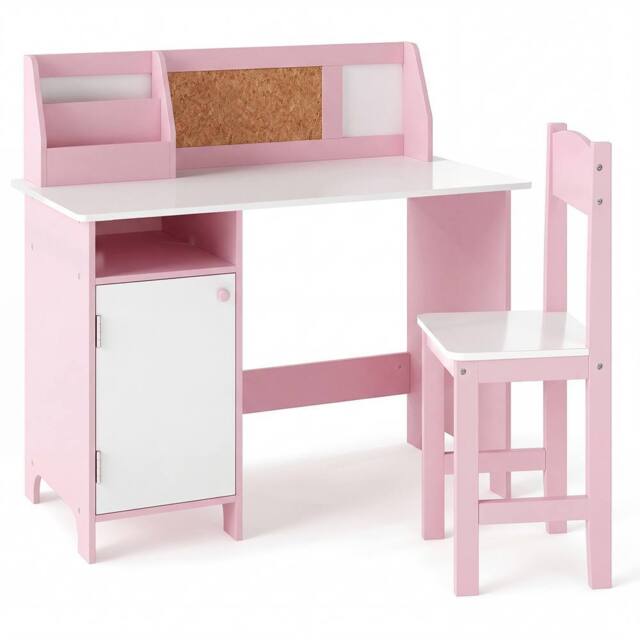 CASART Kids Desk&Chair Set Wooden Children Study Table Set w/Storage Cabinet - image 1