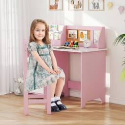 CASART Kids Desk&Chair Set Wooden Children Study Table Set w/Storage Cabinet - thumbnail 5