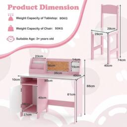 CASART Kids Desk&Chair Set Wooden Children Study Table Set w/Storage Cabinet - thumbnail 7