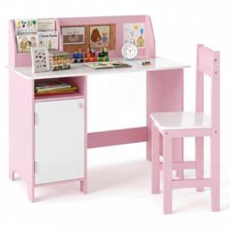 CASART Kids Desk&Chair Set Wooden Children Study Table Set w/Storage Cabinet - thumbnail 4
