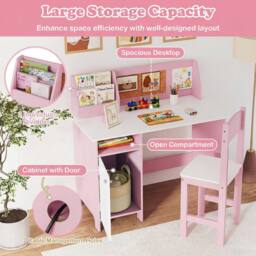 CASART Kids Desk&Chair Set Wooden Children Study Table Set w/Storage Cabinet - thumbnail 6
