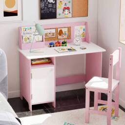 CASART Kids Desk&Chair Set Wooden Children Study Table Set w/Storage Cabinet - thumbnail 3
